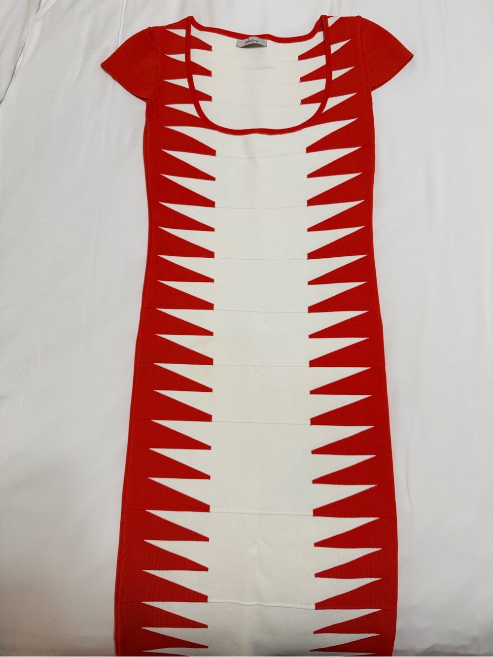 Red & White Geometric Cutout Bodycon Dress